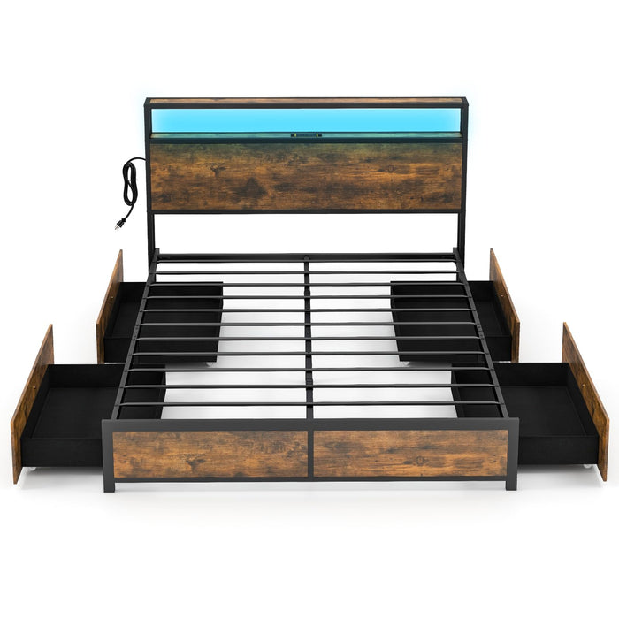 Giantex Queen Bed Frame with Smart LED Lights, Metal Platform Bed with Storage Headboard