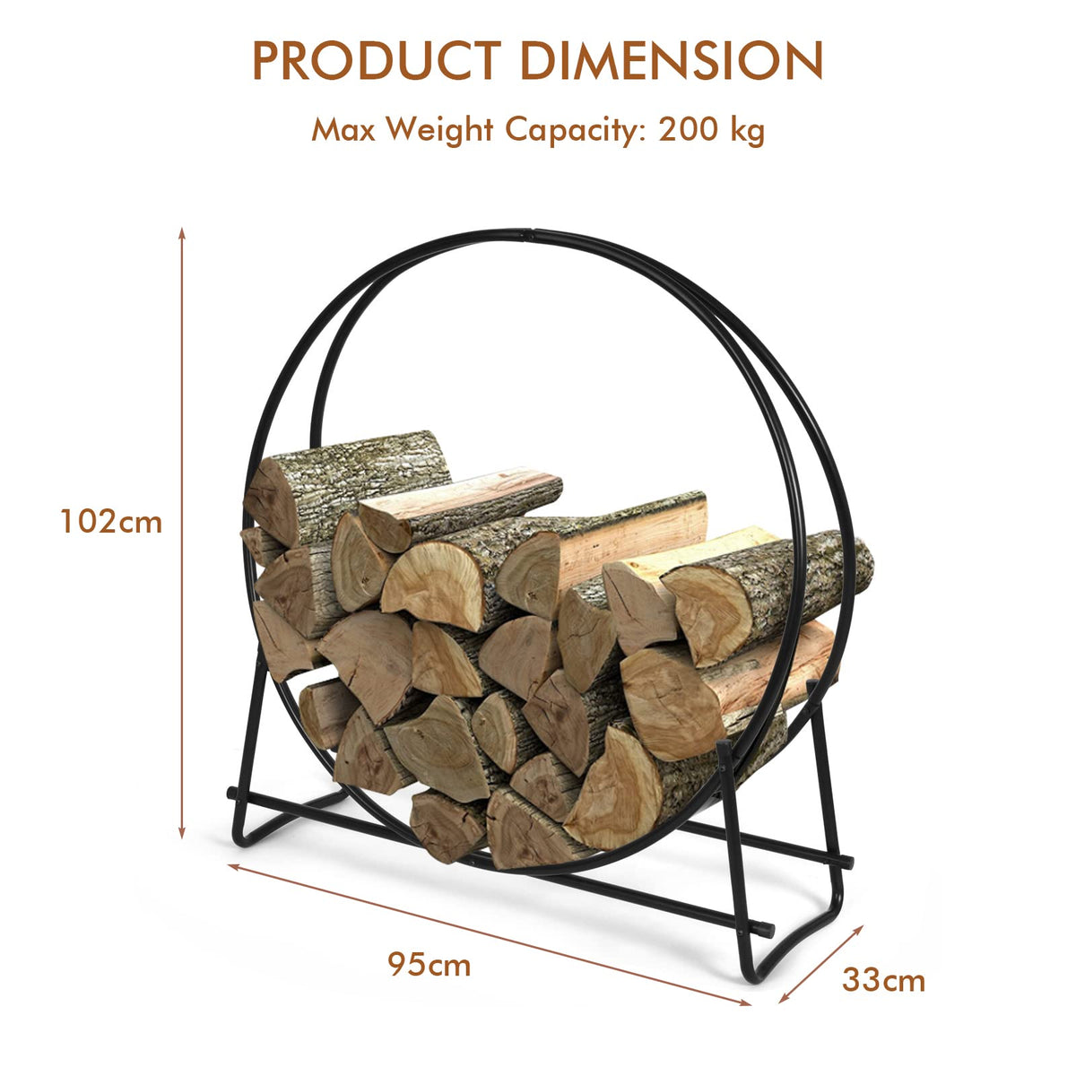 40-Inch Firewood Rack, Tubular Log Hoop for Indoor & Outdoor Use