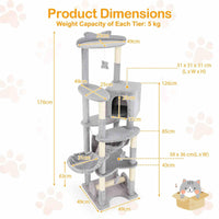 176 cm Tall Cat Tree Indoor Cat Tower Pet Furniture with Sisal Scratching Posts