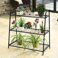3-Tier Metal Plant Stand with Adjustable Feet for Indoor & Outdoor