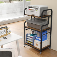 3-Tier Rolling Printer Stand, Home Office Large Printer Cart w/Storage Shelves