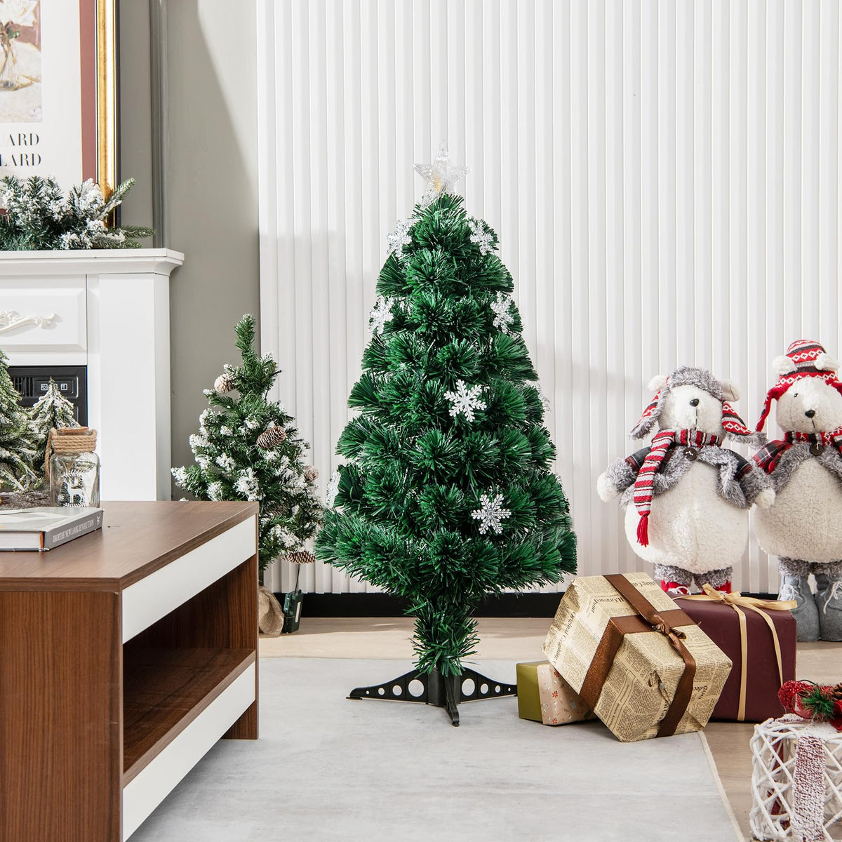 90/120/150cm Pre-Lit Fiber Optic Christmas Tree with 85/125/170 PVC Tips for Holiday Decor