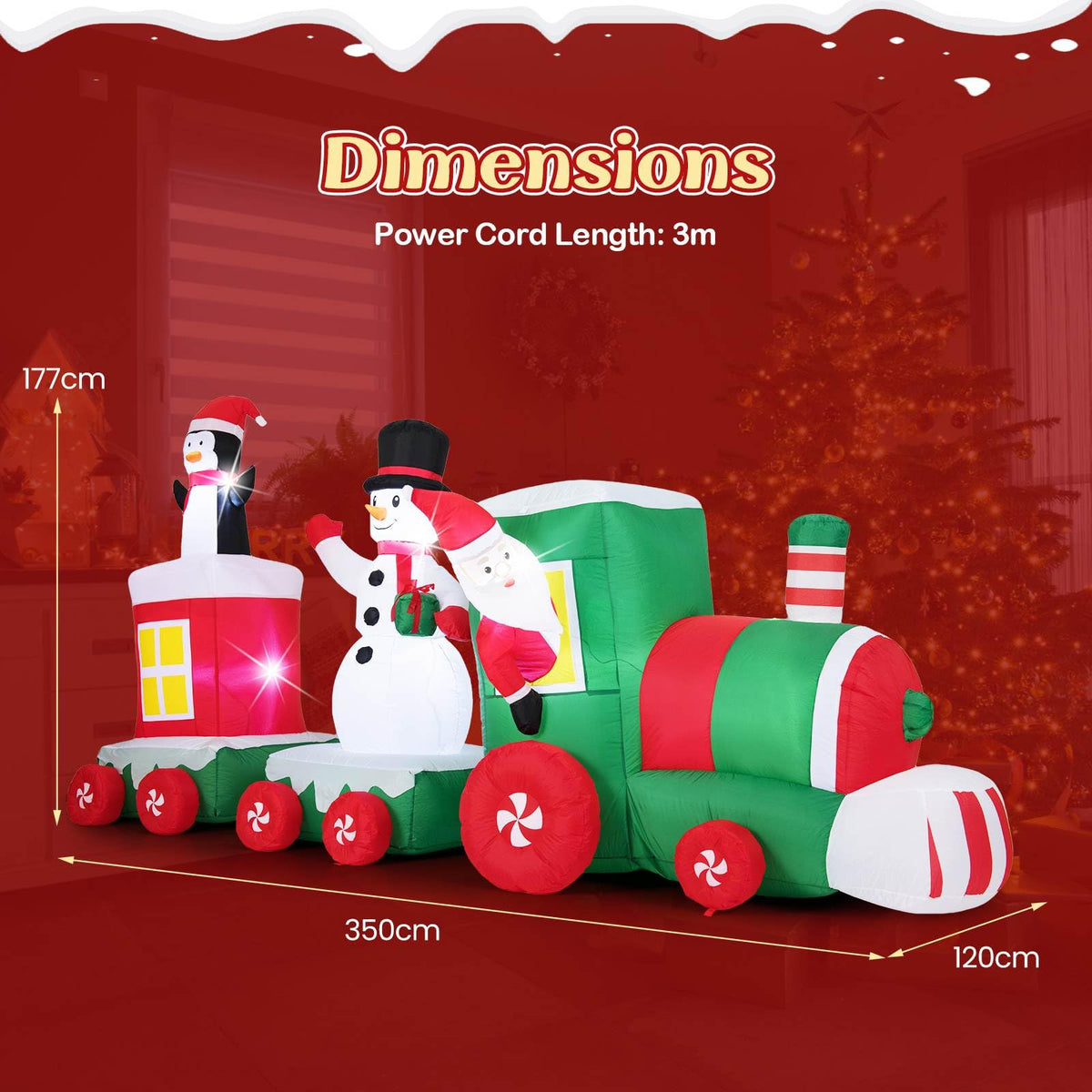 3.5m Christmas Inflatables Train with Snowman and Gift Box