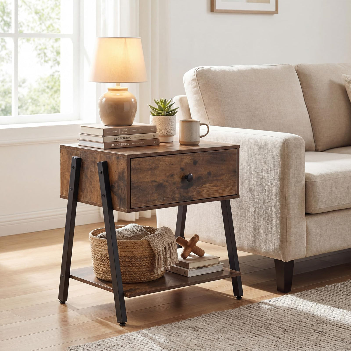 Giantex Industrial Nightstand with Drawer, Bedside Table