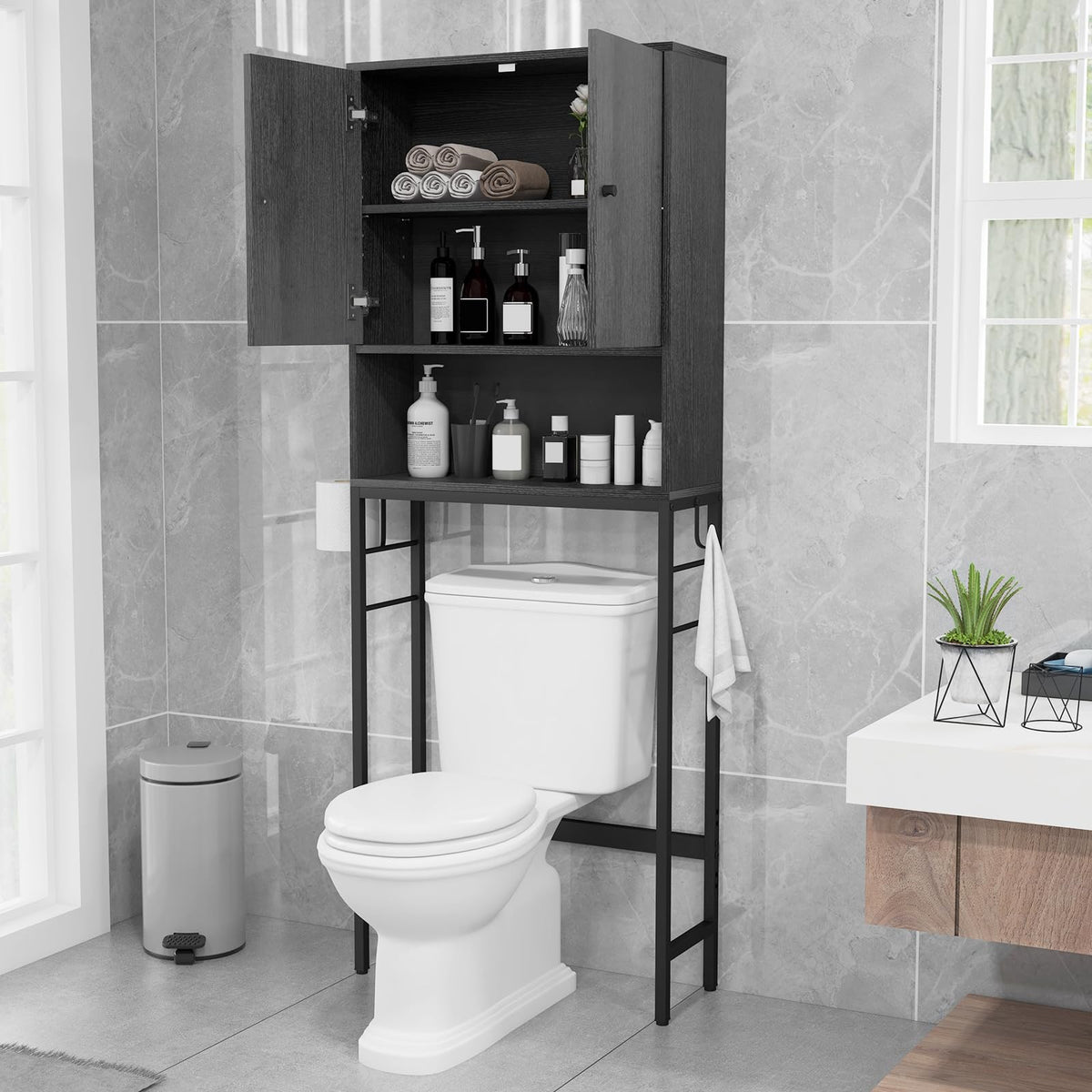 ver The Toilet Storage Cabinet, Free Standing Toilet Rack w/ 2 Doors