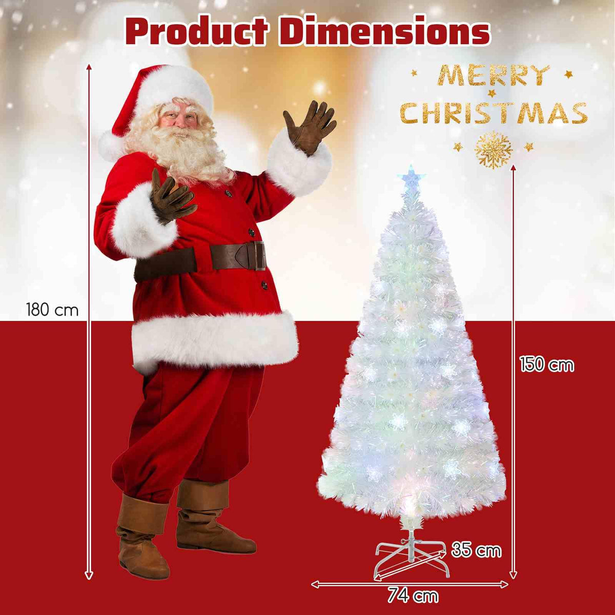 150/180/210cm Pre-Lit Fiber Optic Christmas Tree with Iridescent Leaves