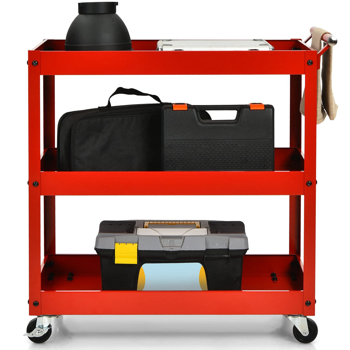 3-Tier Utility Cart, Heavy Duty Service Cart with Ample Storage Space & Humanized Handle