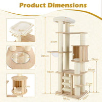 180cm Tall Wooden Cat Tree w/Cozy Perch, Condo, Space Capsule