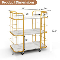 Giantex Gold Bar Cart, Home Island Service Cart, 3 Tier Storage Shelves