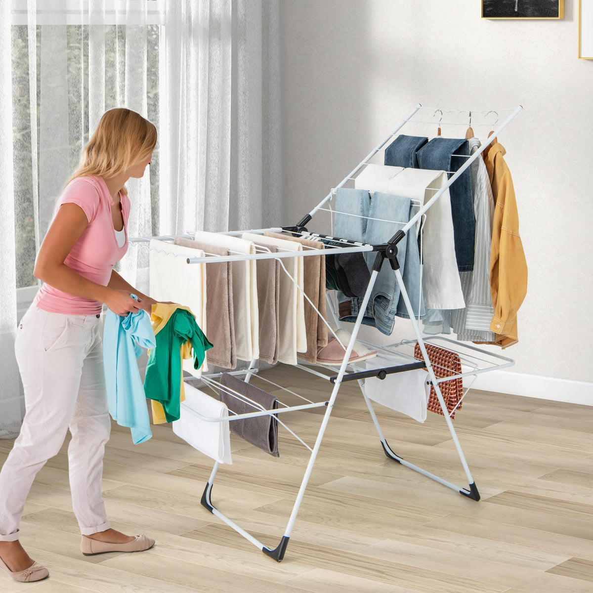 Giantex Folding Clothes Drying Rack, 2-Tier Metal Laundry Drying Rack ...