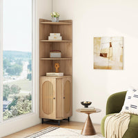 PE Rattan Corner Cabinet 172 cm Tall Corner Bookcase with 2 Doors and 4 Open Shelves