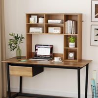 Desktop Bookshelf, Desk Hutch with 3 Adjustable Shelves & Open Compartment