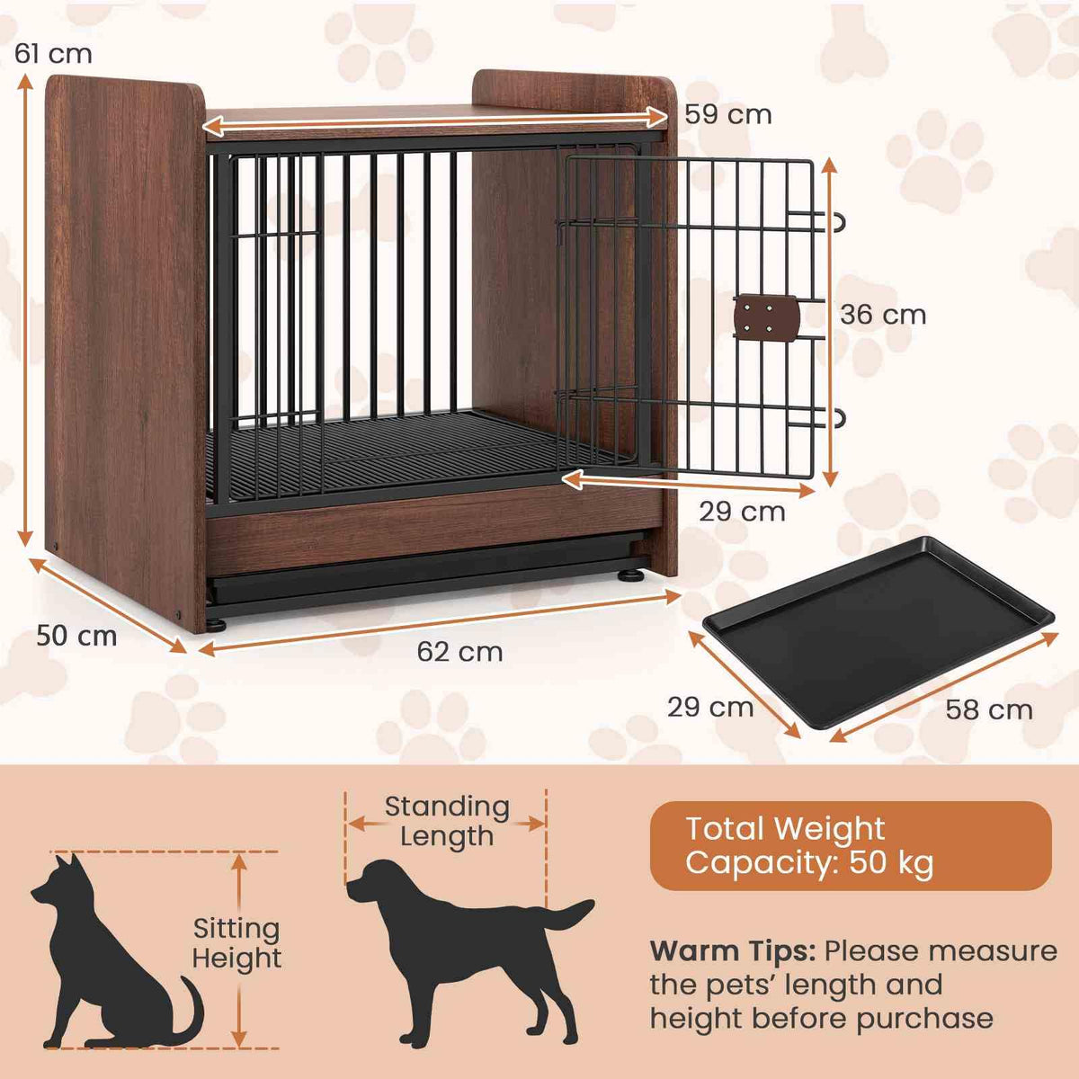 Dog Crate Furniture, Indoor Dog Cage w/Removable Tray, Lockable Door