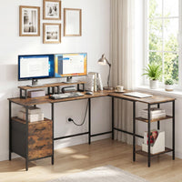 Giantex L-Shaped Desk with Power Outlets, Reversible Corner Desk