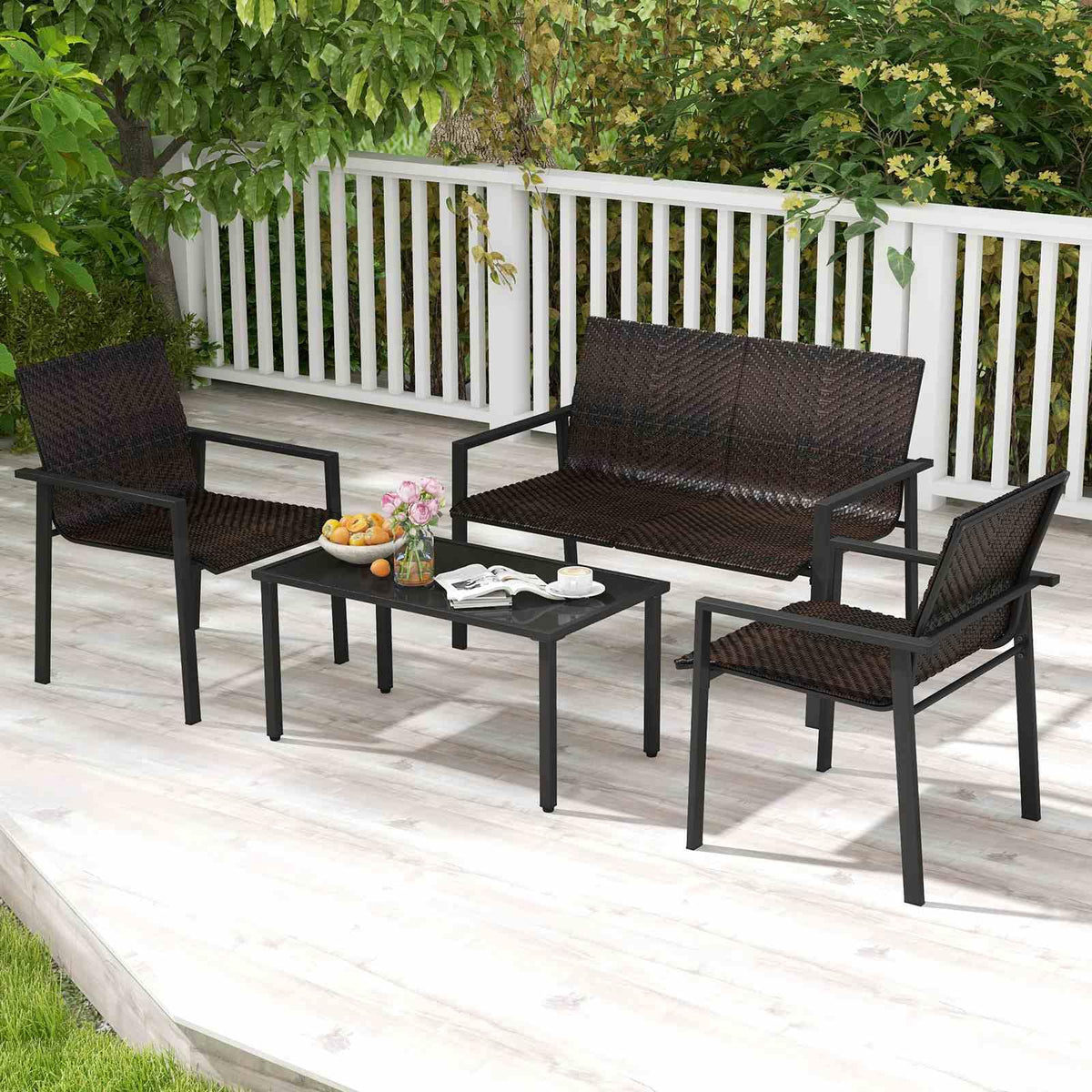 4 Pieces Patio Furniture Set for Small Space Balcony Poolside