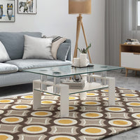 Giantex Rectangular Glass Coffee Table, Modern Coffee Table w/Lower Shelf, Lager Storage Space Tempered Glass Tabletop