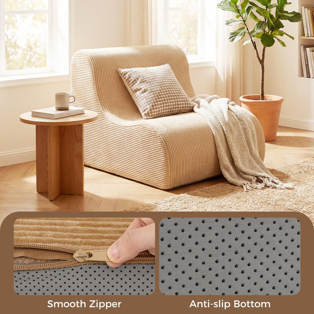 Curved Floor Sofa with Machine-washable Cover and Anti-slip Bottom for Living Room