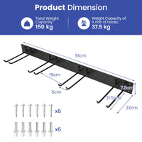 Garden Tool Storage Rack, All Metal Heavy Duty Tool Organizer with 8 Hooks