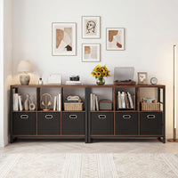 6 Cube Storage Organizer with 3 Bins Industrial Metal Frame Bookshelf 2-Tier