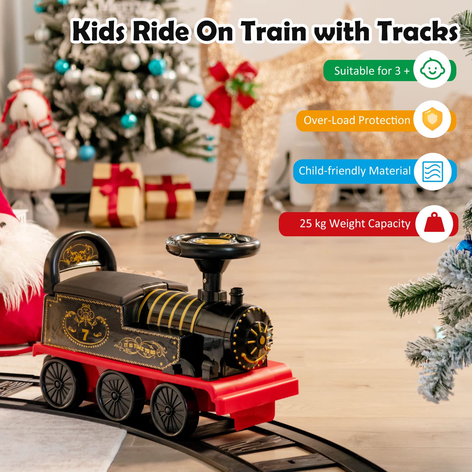 Electric ride on store train with tracks