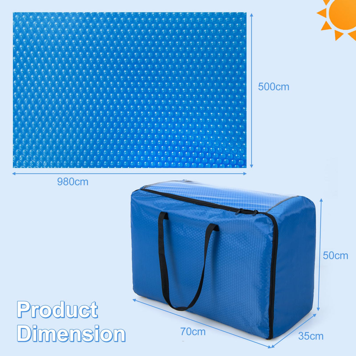 9.8 x 5 m Swimming Pool Cover, Heat Solar Outdoor Bubble Blanket