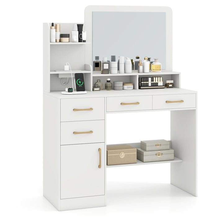 Vanity Desk with Mirror Charging Station USB and Type-C Ports