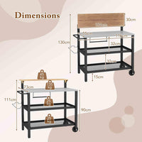 Rolling Bar Cart with Flip-up Table and Foldable Handle for Kitchen