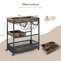 Giantex Rolling Bar Cart, 3-Tier Industrial Buffet Serving Cart with Wine Rack