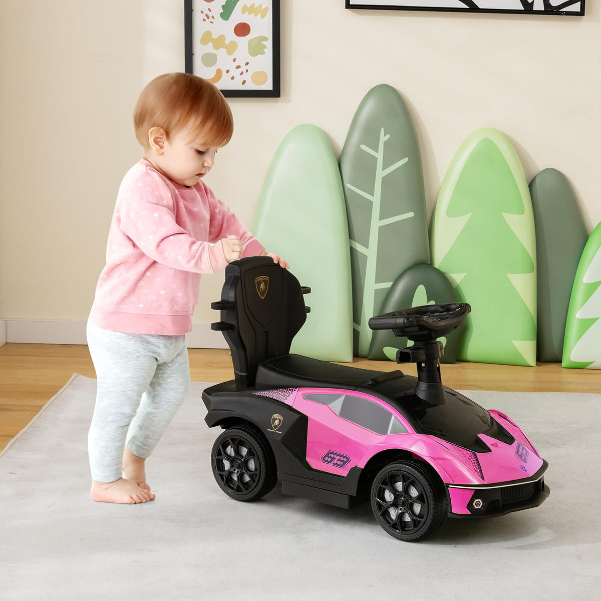 Lamborghini Licensed Push Cars for Toddlers 1-3, 3 in 1 Stroller Sliding Walking Car