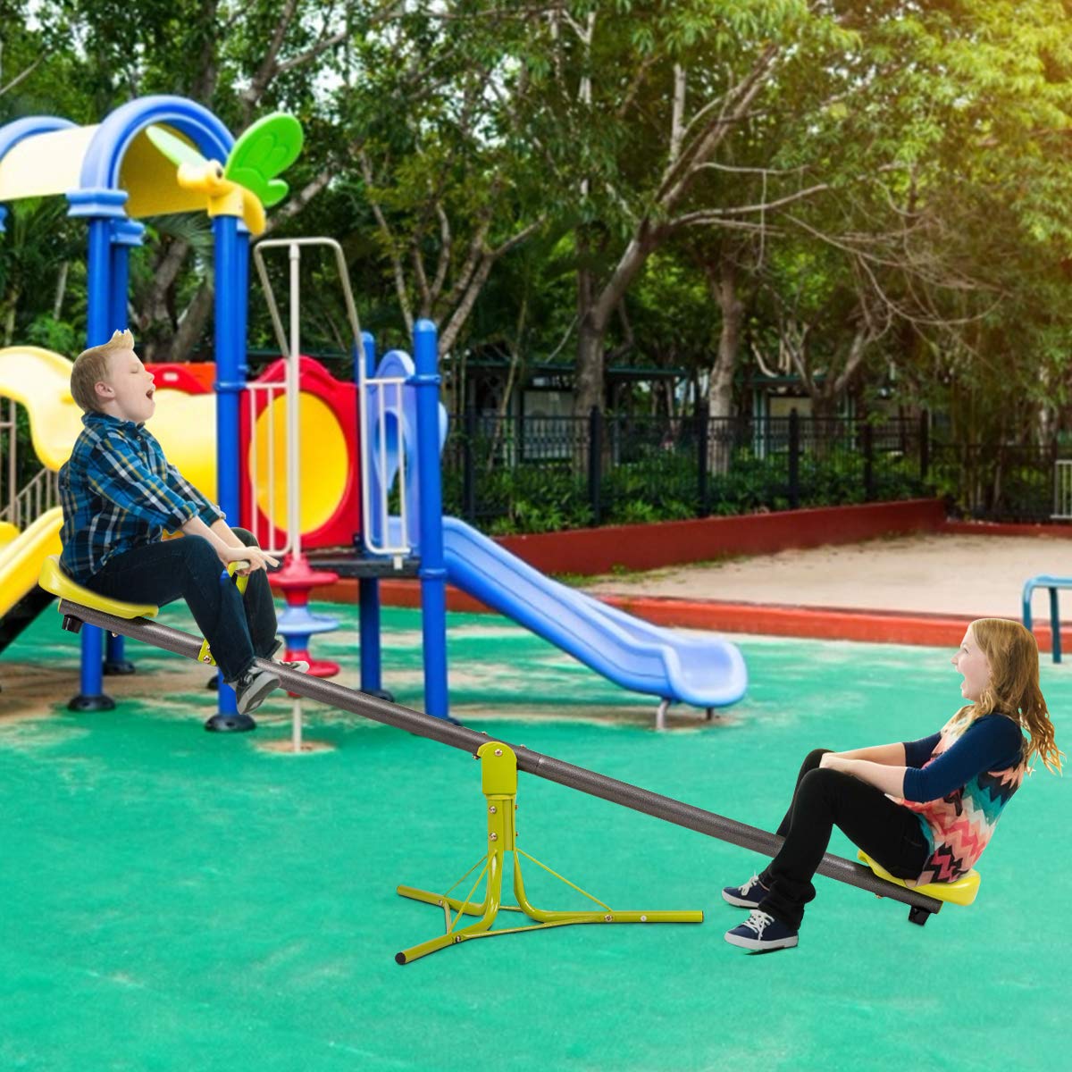 Kids Seesaw Swivel Children Teeter Totter Outdoor Play Set for 2 children