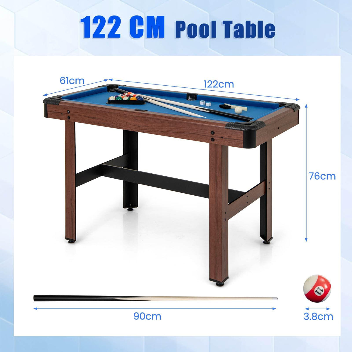 1.2M Pool Table for Kids & Adults, Wooden Billiard Game Table w/Full Set of Balls