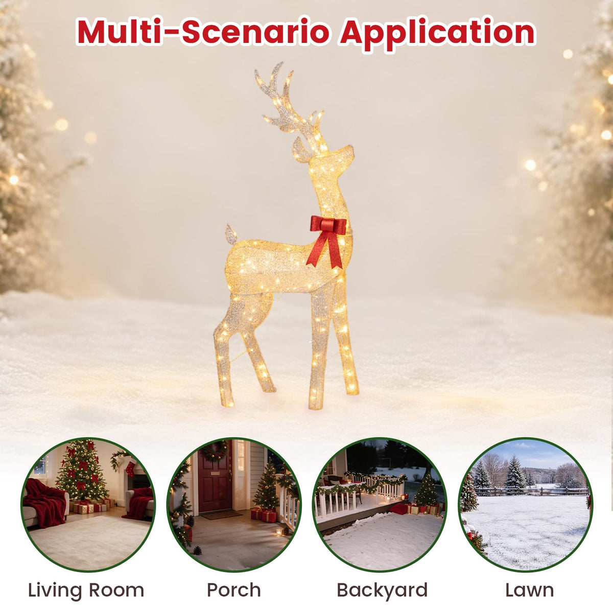 Lighted Golden Christmas Reindeer with 130 Warm Yellow LED Lights