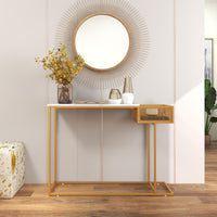 Giantex Console Table w/Storage, White Faux Marble Sofa Table w/Gold Metal Frame