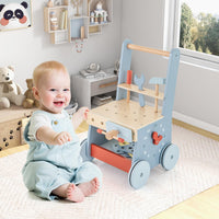 2-in-1 Wooden Baby Push Walker with Multi-Activity Center