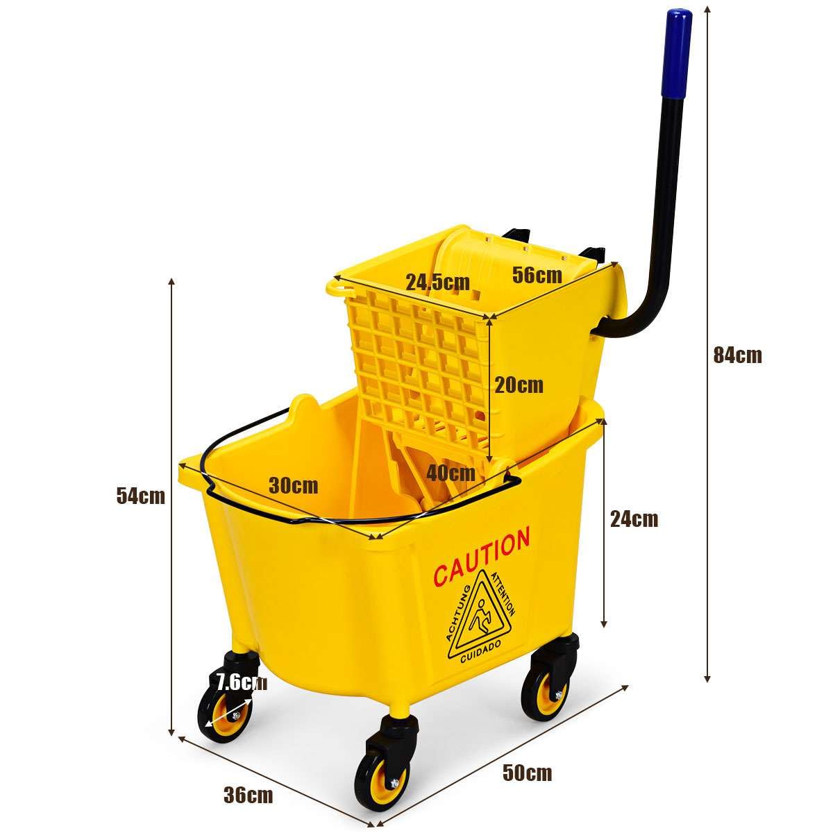 Commercial Mop Bucket, Cleaning Trolley w/Side Press Wringer