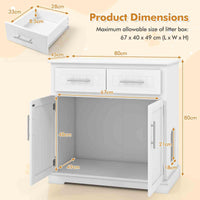 Cat Litter Box Enclosure, Hidden Cat Washroom Side Cabinet Wooden Pet House w/ 2 Drawers