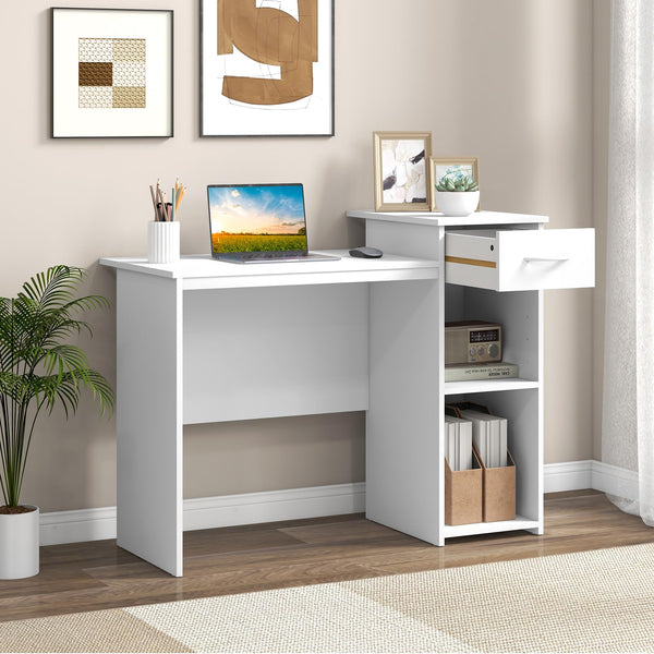 Giantex Computer Desk with Drawer, Modern Laptop PC Desk with Adjustable Shelf & Cable Hole