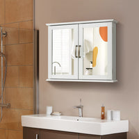 Mirrored Bathroom Wall Cabinet with Double Mirrored Doors and Two Shelves