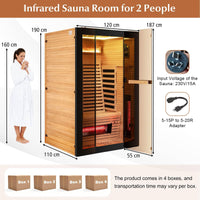 Infrared Wooden Sauna Room for 2 People with Heating Panels and Red Light Tubes