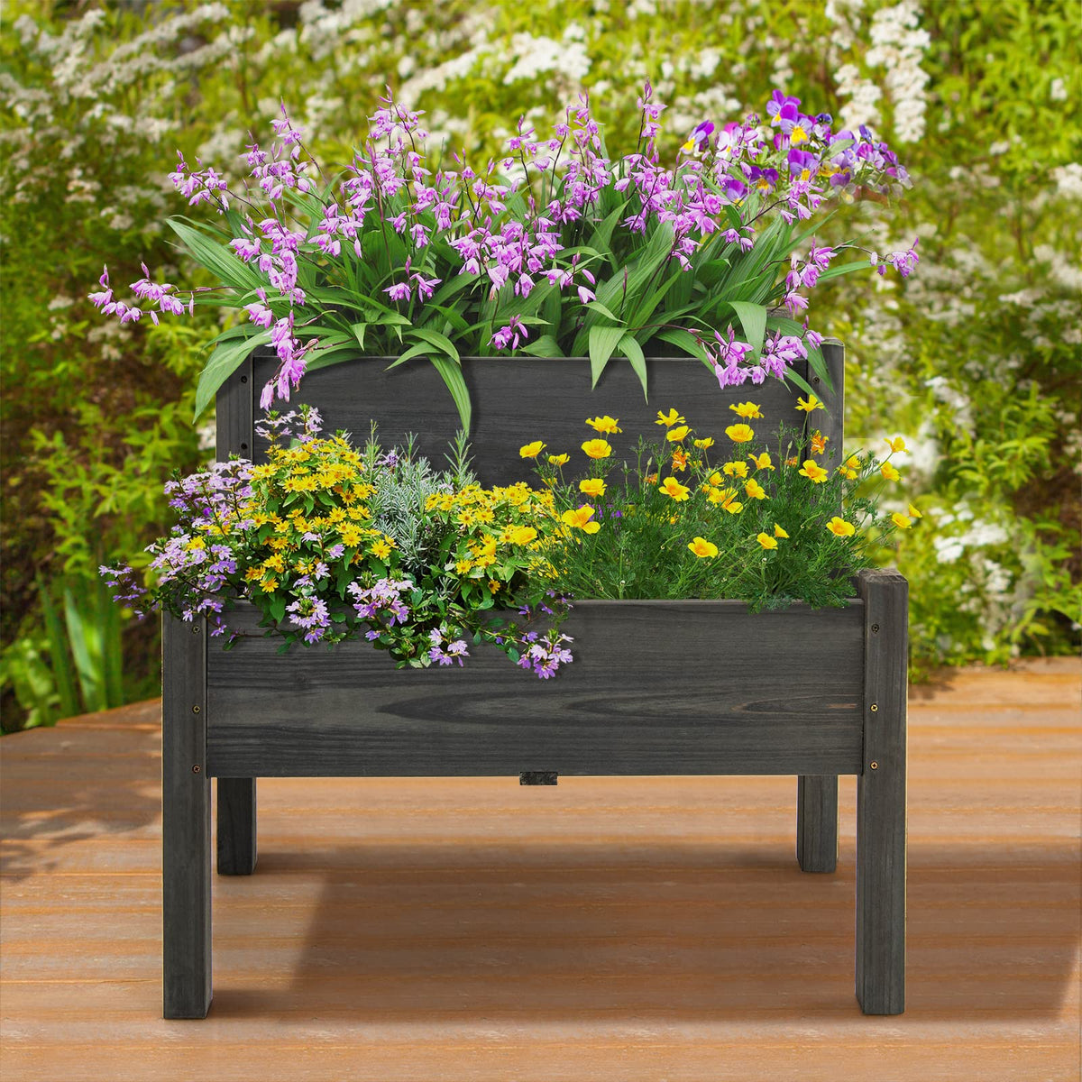 Giantex 86cm x 85.5cm Wooden 2 Tier Raised Garden Bed