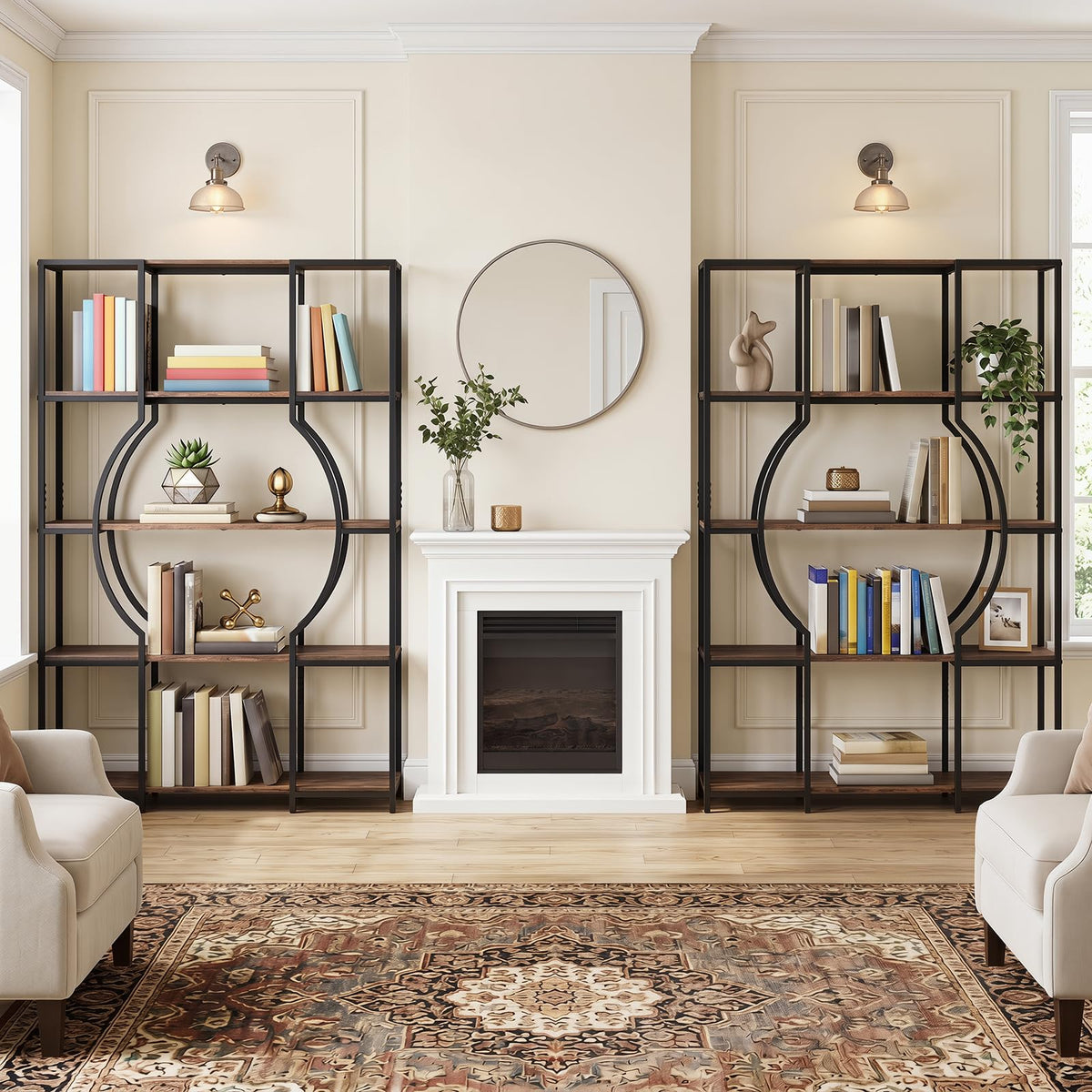 Giantex 5-Tier Industrial Geometric Tall Bookshelf with Open Shelves
