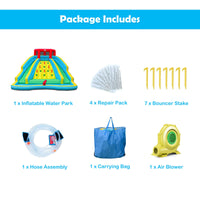 Inflatable Water Slide, 452 x 365 x 233CM Giant Water Park for Kids w/Double Long Slides, Climbing Wall(with 680W Blower)