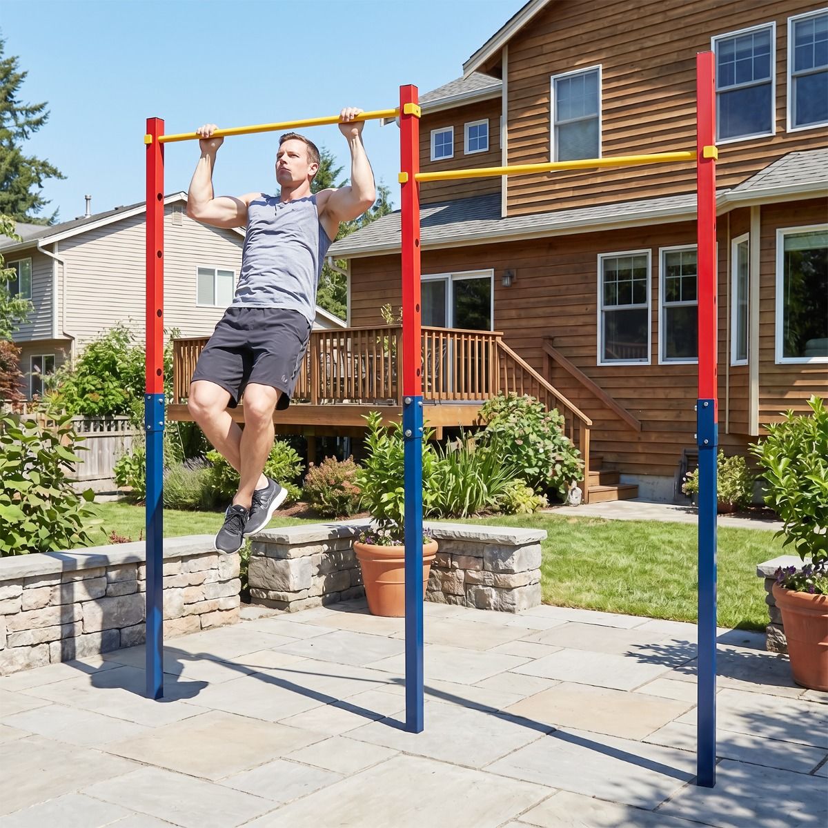 220/330 kg In-Ground Pull Up Bar with 5 Adjustable Heights and Anchors