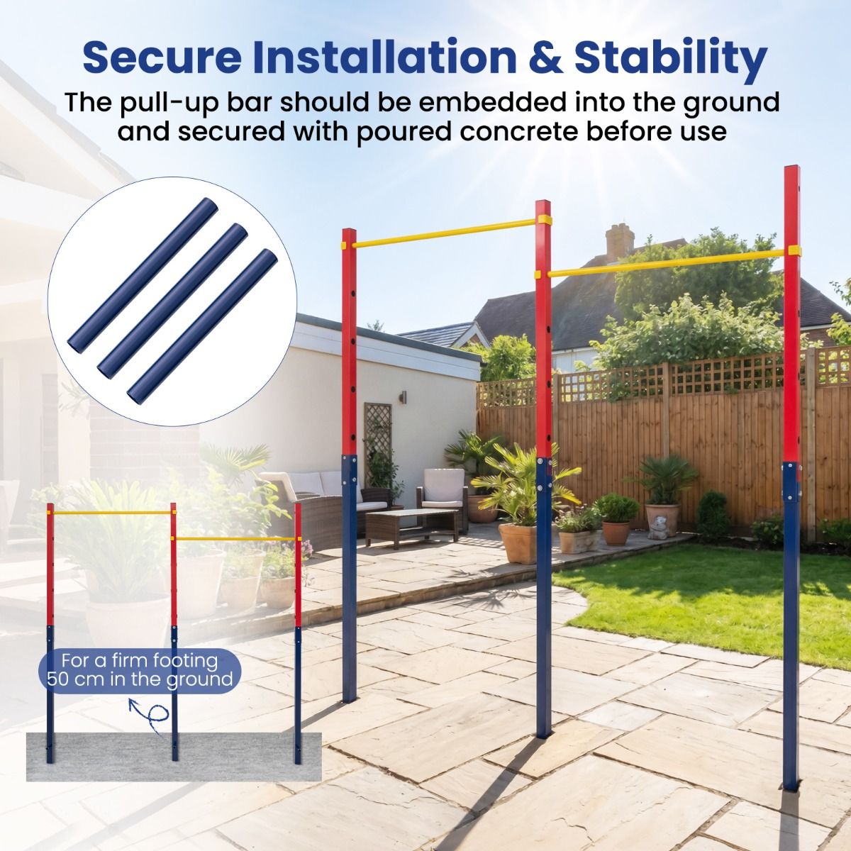 220/330 kg In-Ground Pull Up Bar with 5 Adjustable Heights and Anchors