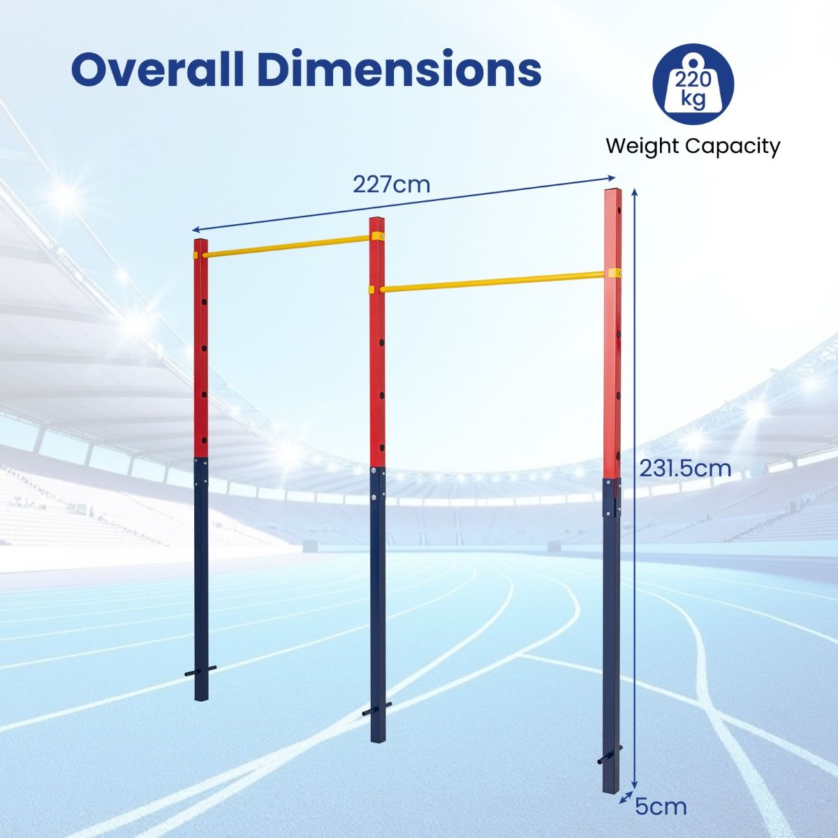 220/330 kg In-Ground Pull Up Bar with 5 Adjustable Heights and Anchors