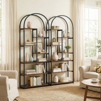 Industrial Arched Bookcase with 7 Open Shelves and Heavy-Duty Metal Frame