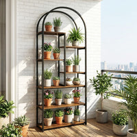Industrial Arched Bookcase with 7 Open Shelves and Heavy-Duty Metal Frame