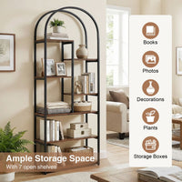 Industrial Arched Bookcase with 7 Open Shelves and Heavy-Duty Metal Frame