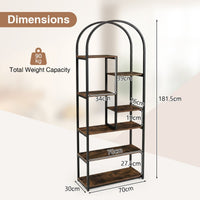 Industrial Arched Bookcase with 7 Open Shelves and Heavy-Duty Metal Frame