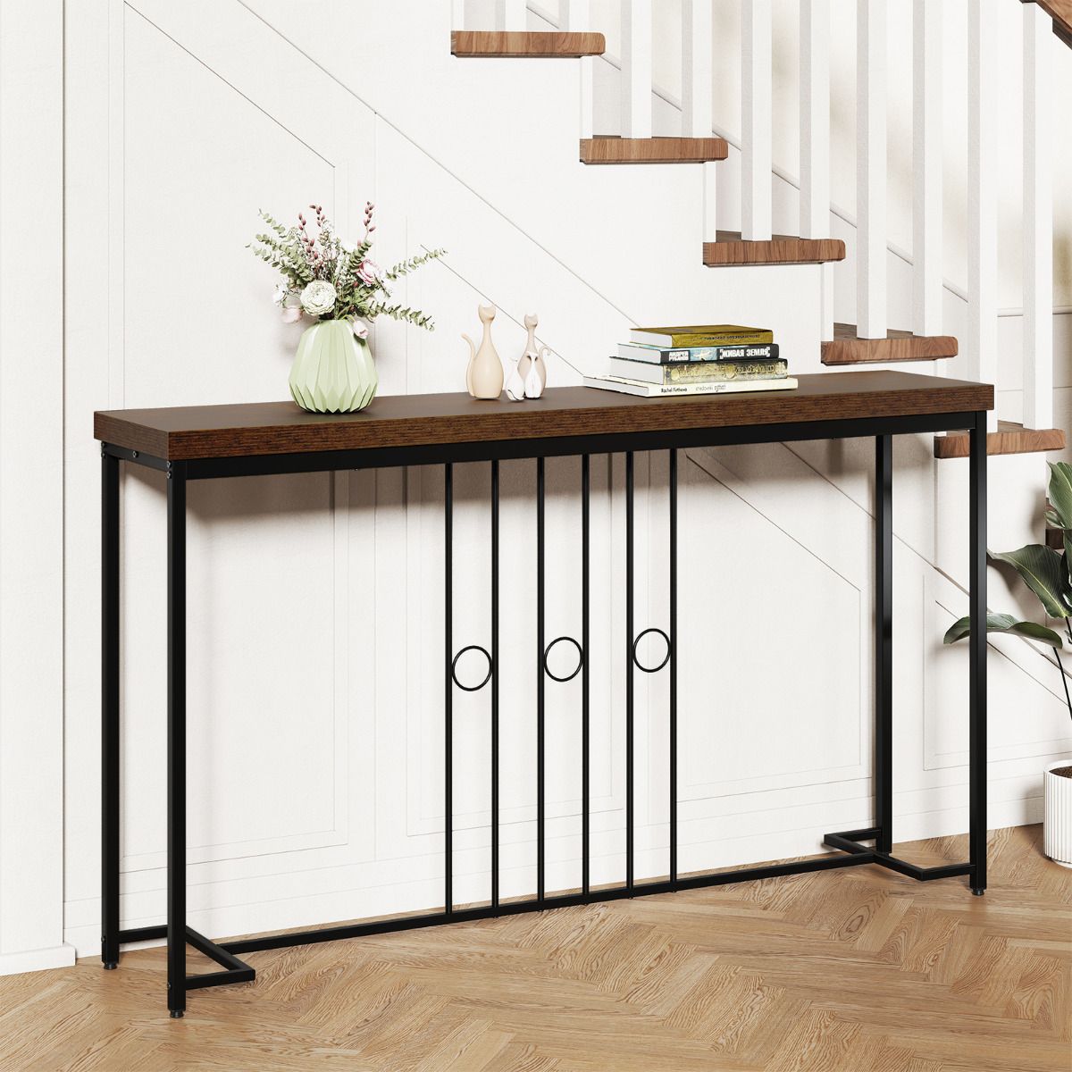 140cm Industrial Console Table with H-Shaped Base and Spacious tabletop